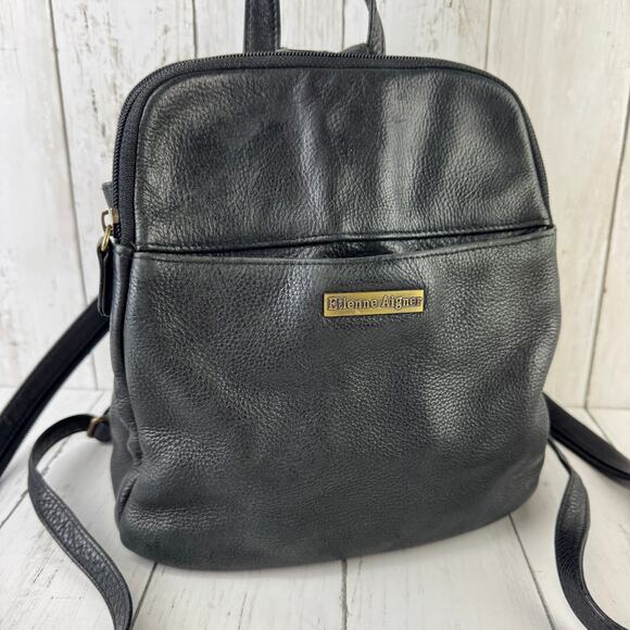 VTG Etienne Aigner Black Pebbled Leather Backpack Shoulder Bag Sling Convertible main image 8